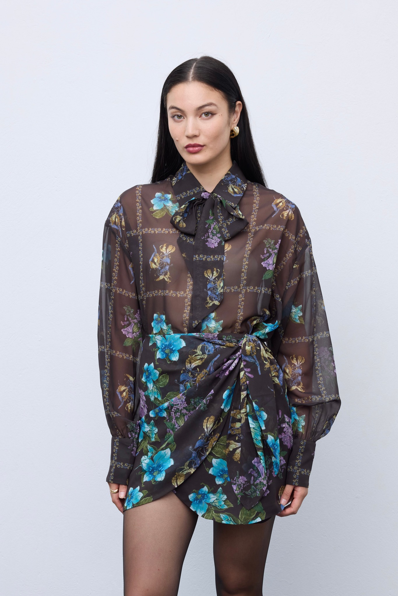 Mocha Blossom Mini Wrap Skirt