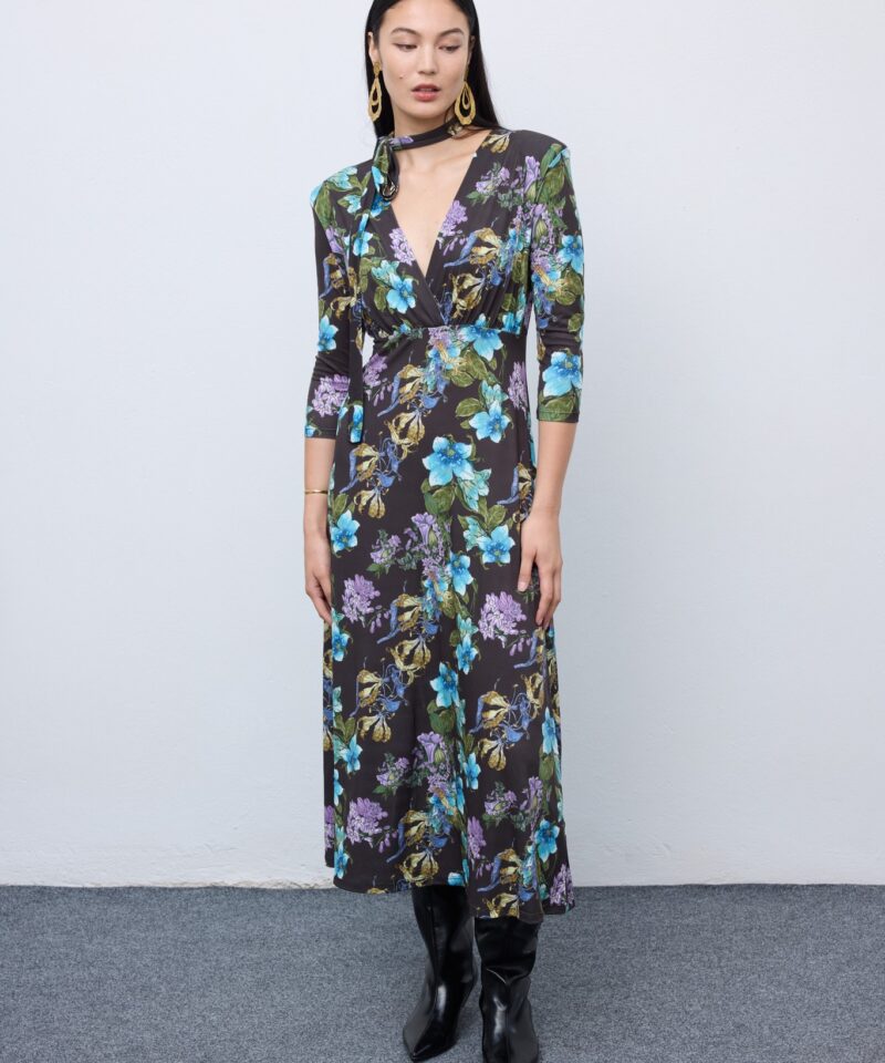 Mocha Blossom Zersei Midi Dress